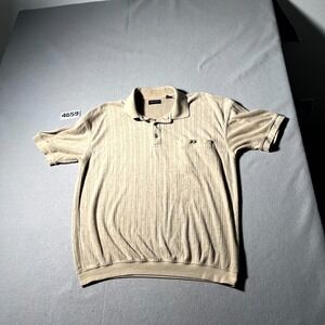 Safe Harbor Sportswear Polo Shirt Men Large Tan Textured Stripe Short Sleeve